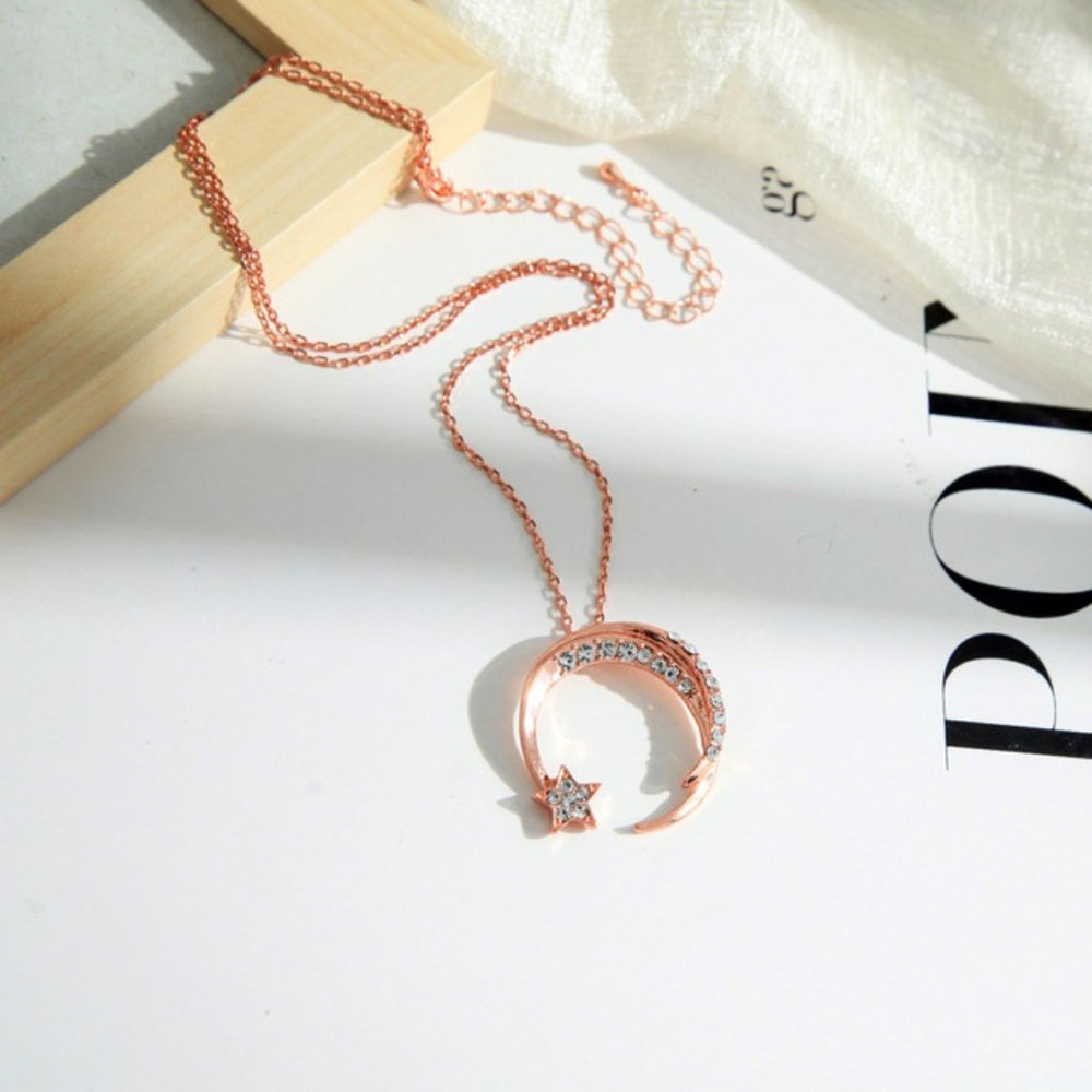 5 for $25 Crystal Decorated Moon Pendant Necklace - Picture 3 of 8